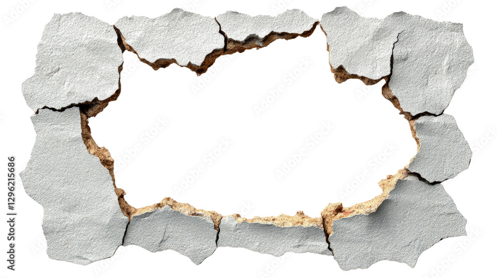 Aufkleber broken frame: an abstract close-up view showcases a broken frame with cracked plaster, revealing the