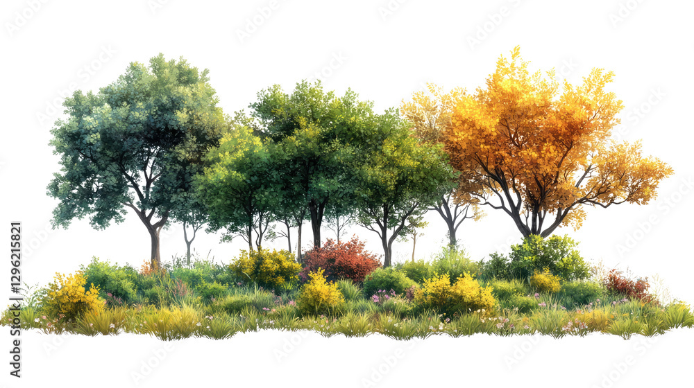 Poster colorful foliage: a vivid image of diverse trees showcasing a captivating array of colors in a natur