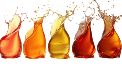 Liquid Symphony: A vibrant display of colorful liquids in motion, each creating a unique splash and swirl. A dynamic presentation of colors and textures, conveying a sense of freshness and energy.