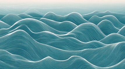 Abstract teal waves, flowing lines, 3D render.