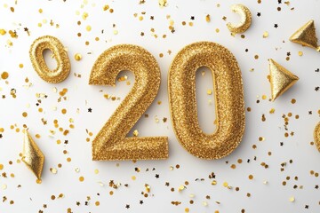 Glittery Gold 20 with Festive Confetti for Celebration Background