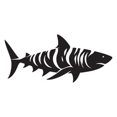 Evasive Tiger Shark silhouette, vanishing into the ocean’s depths - Tiger Shark illustration - Minimalist Tiger Shark vector - Fish silhouette
