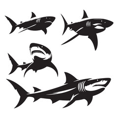 Formidable Tiger Shark silhouette, an apex predator in motion - Tiger Shark illustration - Minimalist Tiger Shark vector - Fish silhouette
