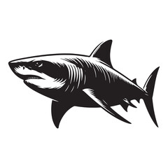 Deadly Tiger Shark silhouette, ruling the ocean with unmatched power - Tiger Shark illustration - Minimalist Tiger Shark vector - Fish silhouette
