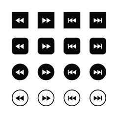 Media player icons, minimalist design, black
and white, rewind and fast forward buttons,
square and circular shapes, simple geometric
forms, user interface elements, music control
symbols, playback na