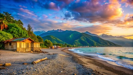 Deserted Gagra Beach:  Serene Abkhazian Coastline at Dawn