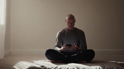 Rare illness patient using a meditation app for mindfulness practice. Featuring emotional well-being and clarity