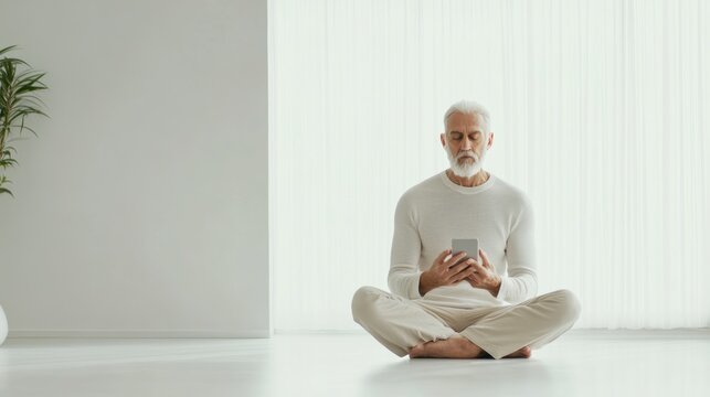 Rare illness patient using a meditation app for mindfulness practice. Featuring emotional well-being and clarity