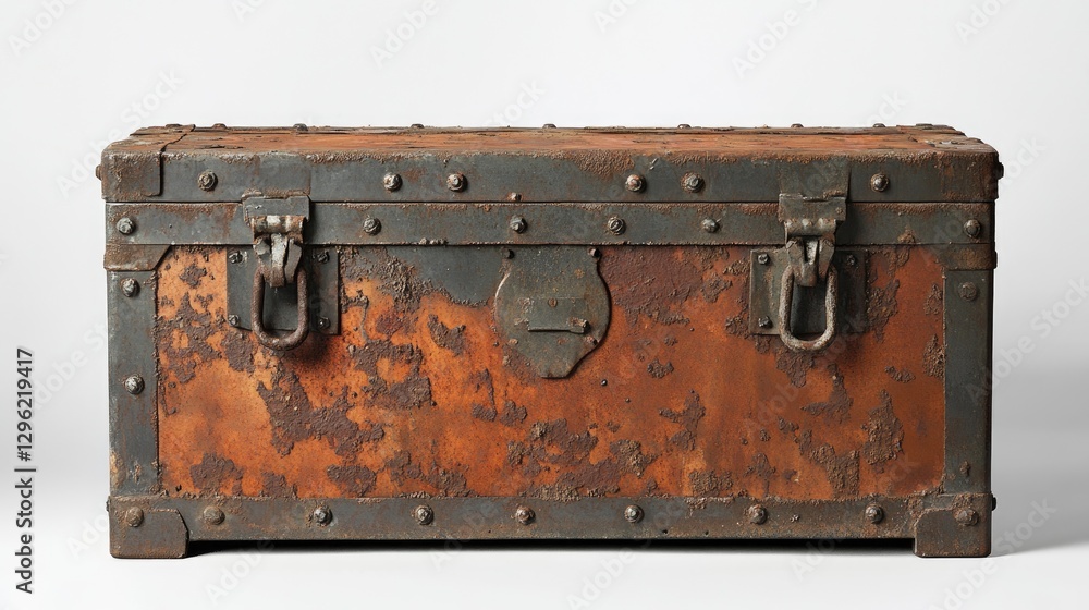 Aufkleber a weathered steel box with patches of rust creating a gritty and decayed industrial texture.