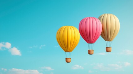 Naklejka premium Colorful Hot Air Balloons in a Clear Blue Sky with Light Clouds for Background and Bright Atmosphere