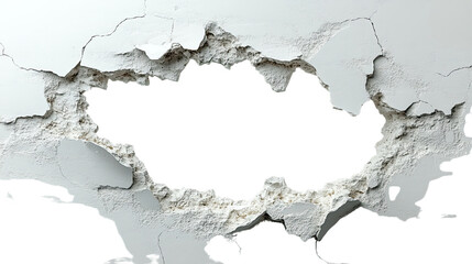 Obraz premium Breaching the Barrier: A close-up view captures a damaged section of wall, with a large hole revealing an unseen space