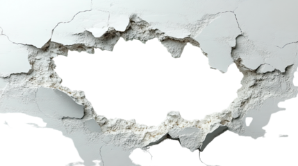 Breaching the Barrier: A close-up view captures a damaged section of wall, with a large hole revealing an unseen space