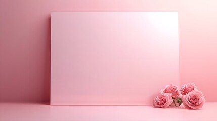 Pink roses leaning against a blank pink rectangular board