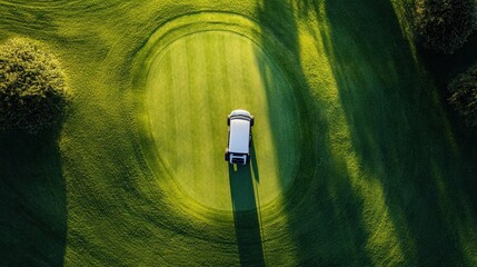 Aerial view of golf cart on green.