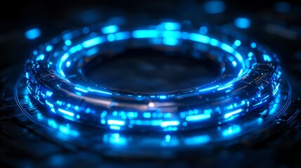 Futuristic Blue Neon Ring  Sci Fi Technology  Abstract Background