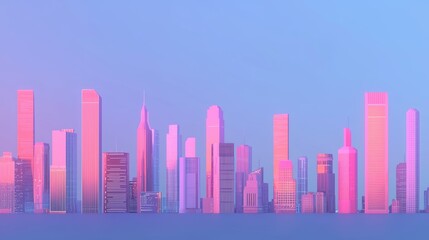 Obraz premium Pink Purple Cityscape Skyline Modern Architecture Illustration