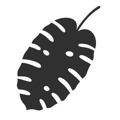 Monstera leaf isolated on white background. Black monstera leaf silhouette. Tropical tree. Vector illustration