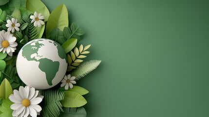 of a green globe surrounded by flourishing leaves and plants showcasing the concept of an eco friendly global footprint and sustainable development