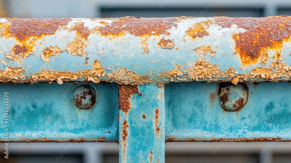 Aufkleber a close-up of a corroded iron railing with flaking rust layers.