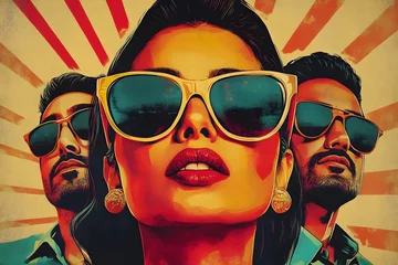 Selbstklebende Fototapeten A vintage-inspired illustration of a banner or poster representing the Indian film industry. © Bochana