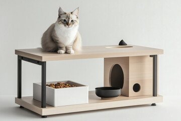 Cat on Modern Wooden Pet Furniture