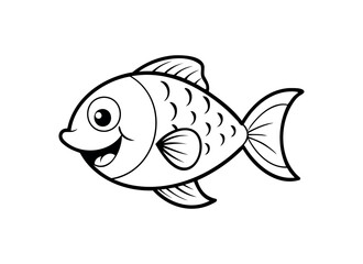 Cute Cartoon Fish Drawing - Black and White Illustration