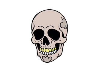 Cartoon Skull Illustration with Grinning Teeth - Halloween Art