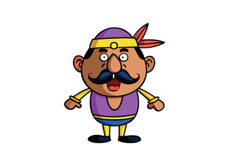 Colorful Cartoon Character Illustration with Mustache and Headband