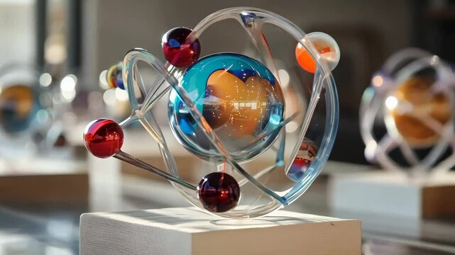 The molecule-atom model on the table, physics lesson in the laboratory