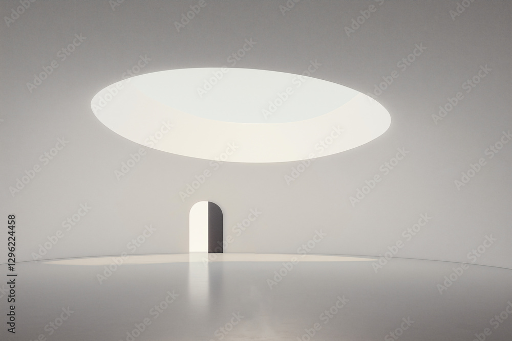 Poster architectural abstraction: the image presents a minimalist, surreal architectural composition, with 
