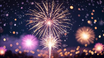 Colorful fireworks illuminate the night sky over a city during a festive celebration in summer