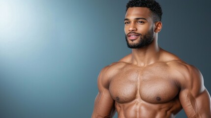 Muscular Chiseled Male Physique Showcasing Fitness and Strength in Studio Workout Wear  Fit Athletic Man Posing with Defined Abs Powerful Build