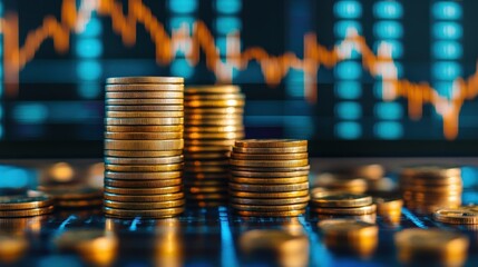 A digital testament to financial growth, where stacks of gleaming coins, symbolizing wealth and prosperity, stood proudly against a backdrop of a rising stock graph, signifying the potential and