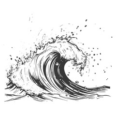 Hand Drawn Black And White Sketch Of A Breaking Ocean Wave