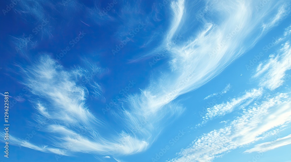 Poster a delicate blue sky with a few high-altitude cirrus clouds, adding a touch of softness.