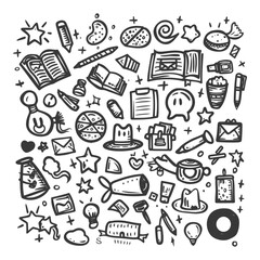 Hand Drawn Doodle Collection Of Various Objects And Symbols