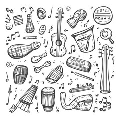 Hand Drawn Doodle Collection Of Musical Instruments