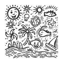 Hand Drawn Doodle Illustration Of Summer And Beach Elements