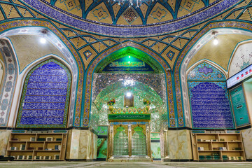 Interior of the Imamzadeh Mohammed Hilal ibn Ali shrine in Aran and Bidgol, Iran. The saint's tomb...