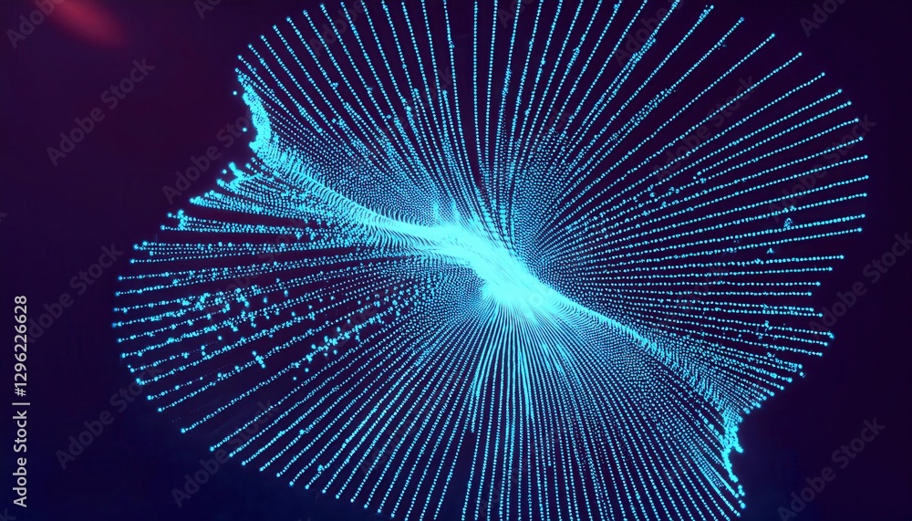 Poster futuristic glowing data wave with fluid motion, neon blue digital mesh with dynamic flow, abstract t