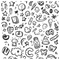 Hand Drawn Doodle Pattern With Stars Hearts And Abstract Shapes