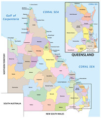 Administrative shire map of the Australian state of Queensland