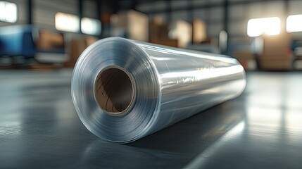 A flexible plastic film rolled up, showing how easily it can be stored and transported for industrial purposes.