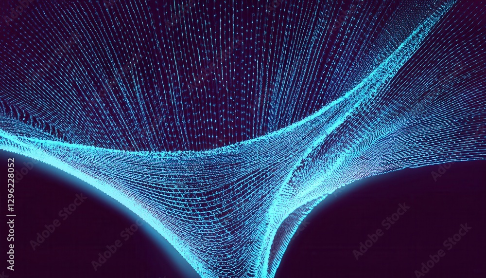 Poster futuristic glowing data wave with fluid motion, neon blue digital mesh with dynamic flow, abstract t