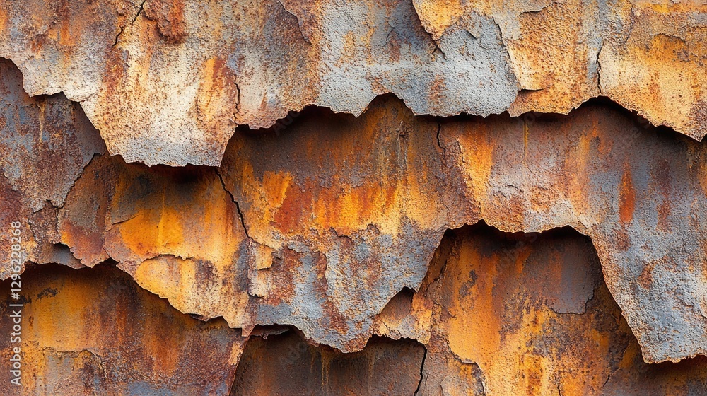 Aufkleber a heavily rusted iron wall with uneven corrosion, creating a unique abstract pattern.