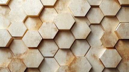 Textured wall featuring hexagonal tiles forming a pattern design