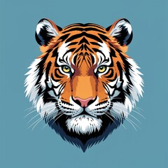 Fototapeta premium tiger head on plain cyan background childish style illustration
