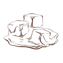 Melting caramel cubes in black and white vector illustration for food packaging,dessert branding or culinary.A versatile design element blending texture and minimalism for creative applications