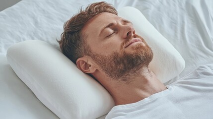 Rare illness patient using an ergonomic pillow while resting. Featuring comfort and support