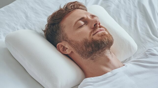 Rare illness patient using an ergonomic pillow while resting. Featuring comfort and support